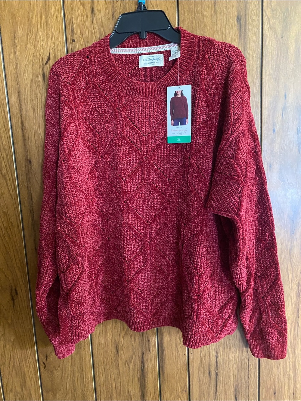 Weatherproof Red Cable-Knit Crewneck Sweater